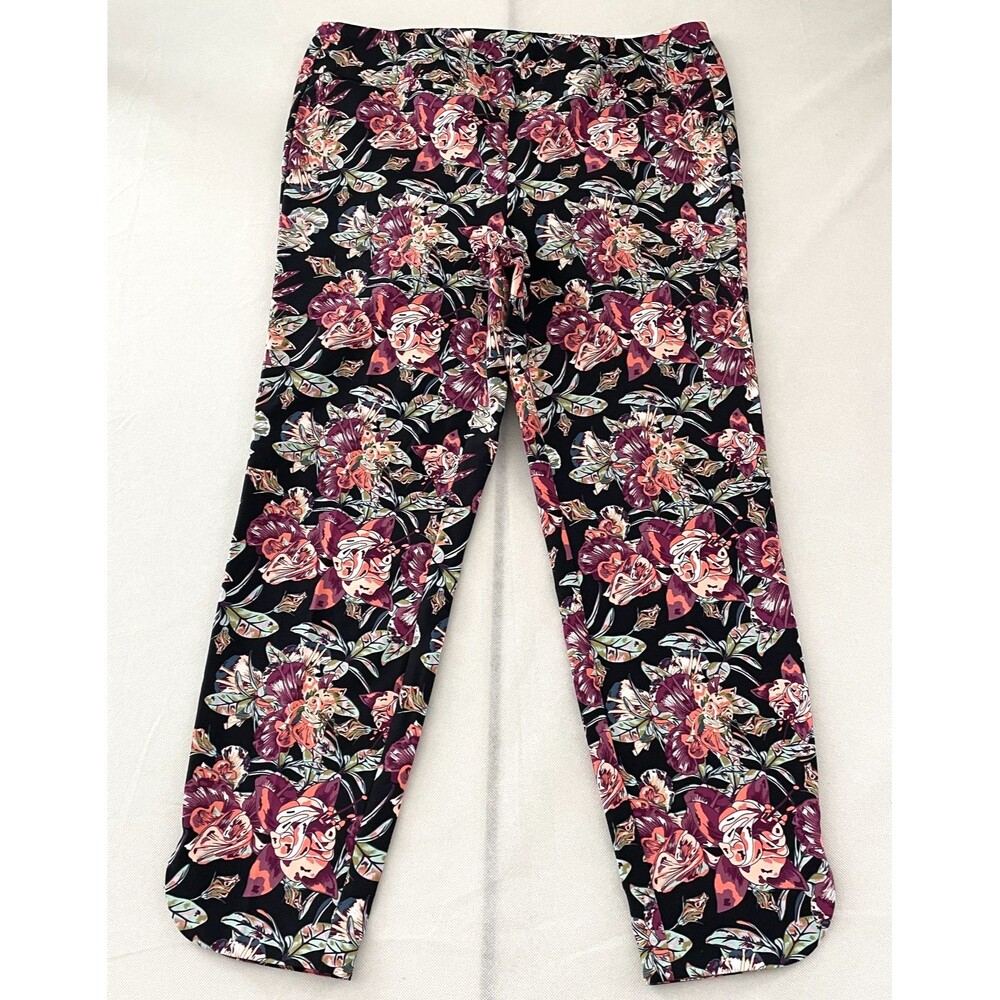 NWT Soft Surroundings Slim Ankle Pants Floral Black Cotton Blend Sz XL/18 -C